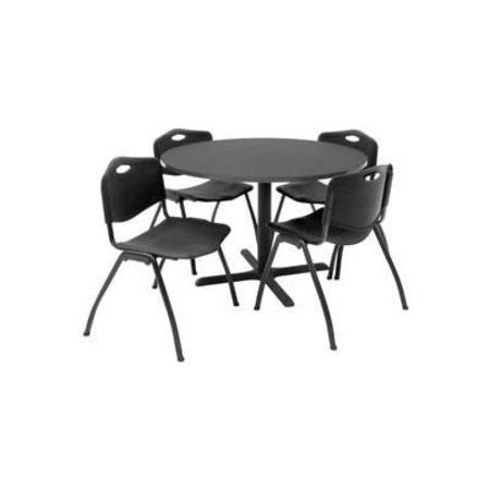 REGENCY SEATING Regency 42" Round Table & Chair Set W/Standard Plastic Chairs, Gray Table/Black Chairs TB42RNDGY47BK